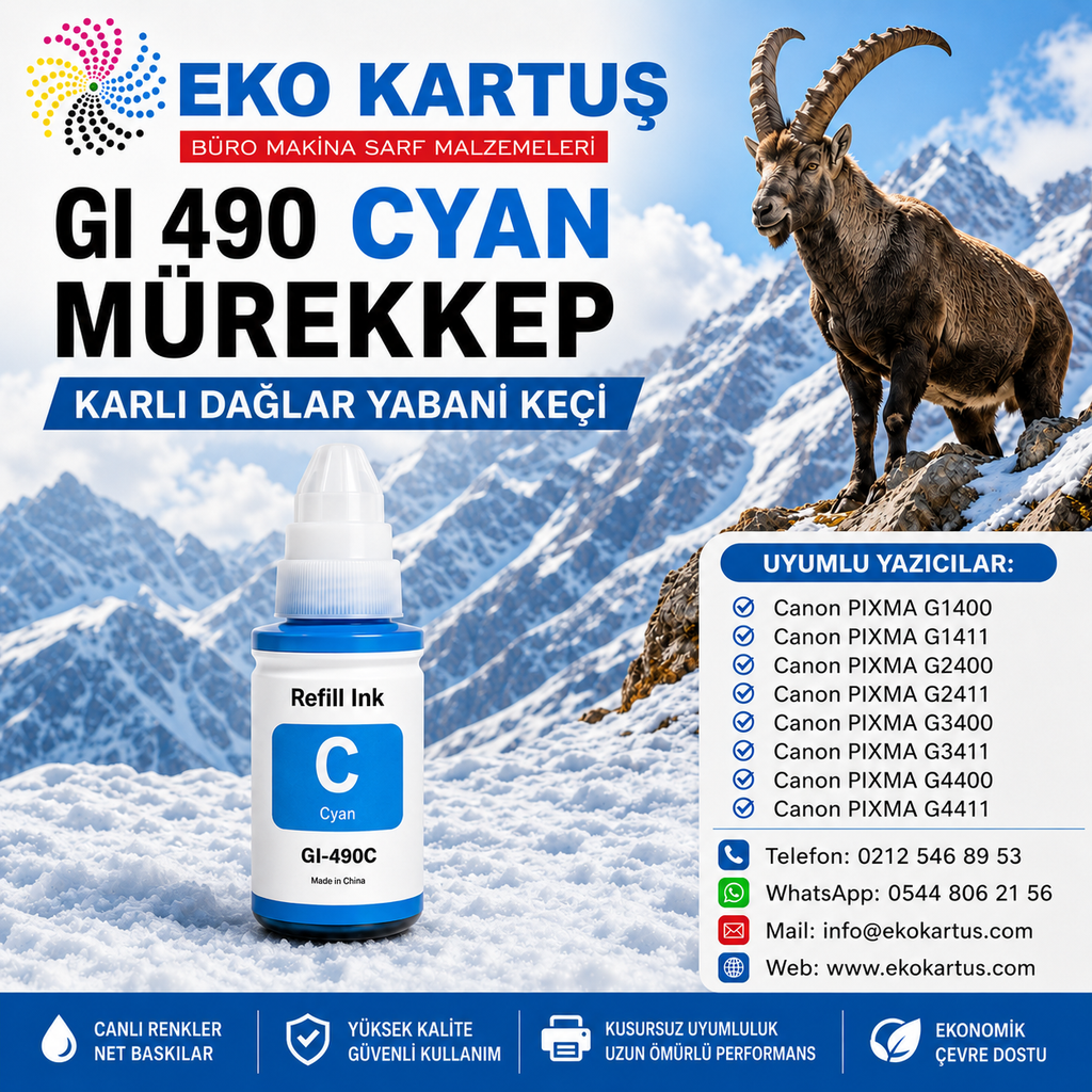 CANON GI-490 MAVİ MUADİL MÜREKKEP GI490