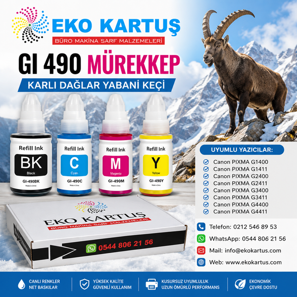 Canon PIXMA G2410 MUADİL GI-490 MÜREKEP SET 4 RENK (GI490)