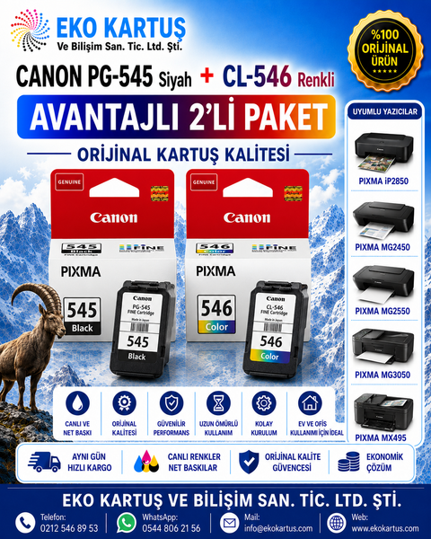 Canon PIXMA MG2455 CL 546 RENKLİ VE 545 SİYAH 2'Lİ PAKET