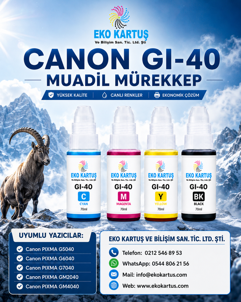 Canon Pixma G5040 SET 4 RENK MUADİL Mürekkep (GI40)