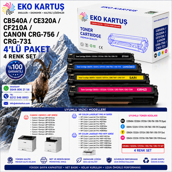 Hp Color Laserjet CB540A Uyumlu Sıfır İthal Toneri CE320, CF210, CRG731, CRG76 CMYK SET