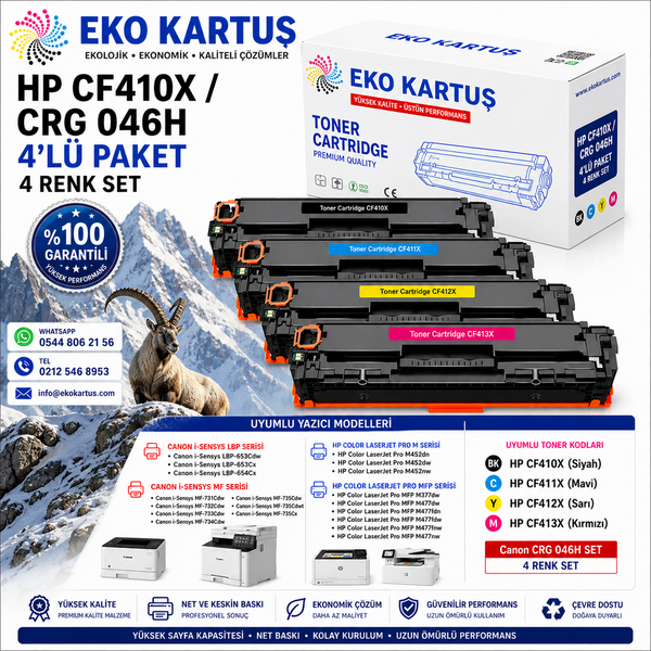Hp CF377A Compatible New Imported Toner, CF410X/CRG-046H CMYK SET