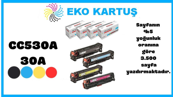 HP Color Laserjet CM2320nf Uyumlu Sıfır İthal Toneri CC530A CMYK SET (3500 Sayfa)