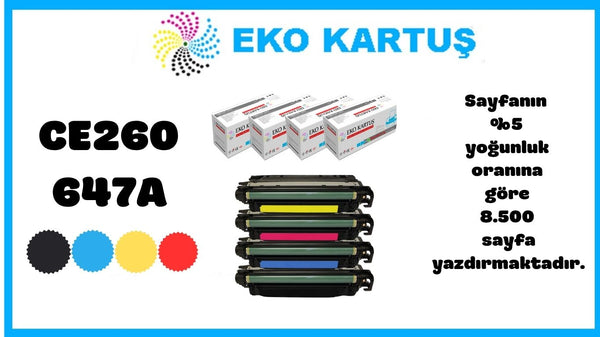 Hp Color LaserJet Enterprise CM4540 Uyumlu Sıfır İthal Toneri CE260 (647A) CMYK SET