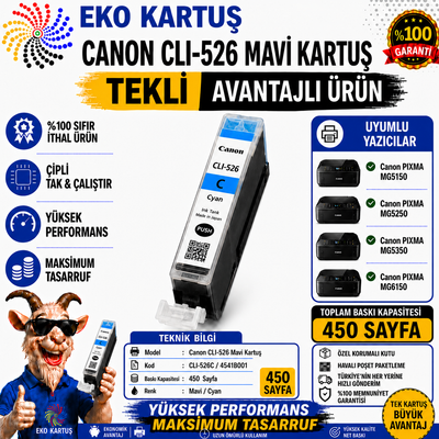 CANON CLI-526 CYAN MUADİL KARTUŞ