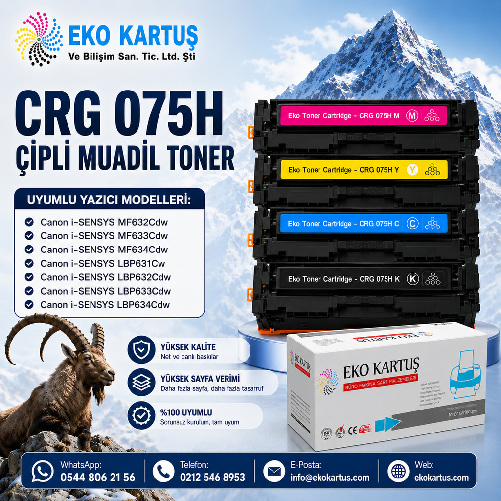 CANON  CRG-075H  4 RENK YÜKSEK KAPASİTE  MUADİL TONER ÇİPLİ
