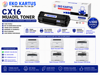 EPSON C1600 SİYAH UYUMLU MUADİL TONER (2700 Sayfa) Epson AcuLaser C1600/CX16 S050554 , S050555 , S050556 , S050557
