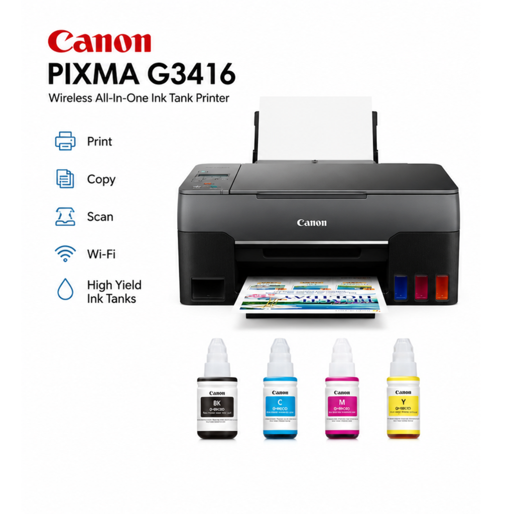 Canon Pixma G3416 Mürekkep Püskürtmeli Çok Fonksiyonlu Yazıcı Wİ-Fİ