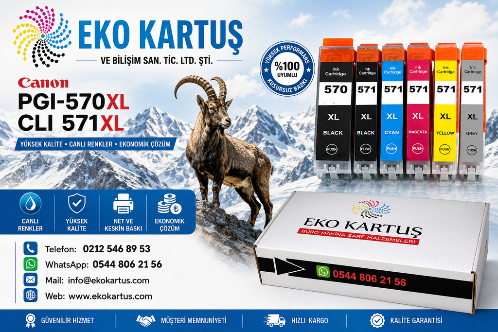Canon Pixma TS8040 PGI-570XL CLI 571XLYüksek Kapasiteli Muadil Kartuş Seti