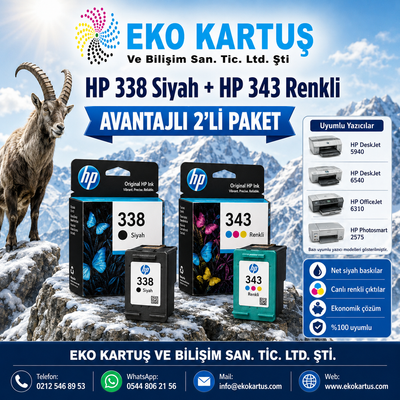 HP PSC 2350 HP 338 SİYAH VE 343 RENKLİ SET