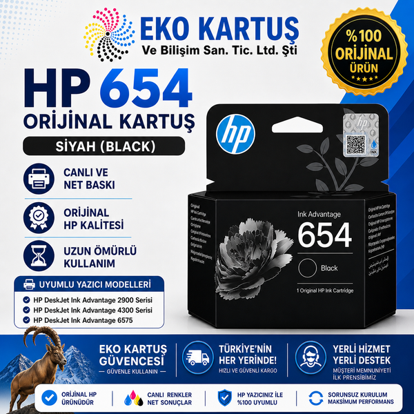 HP 654 Siyah Orijinal Kartuş