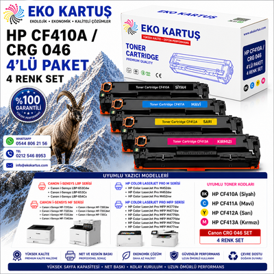 Hp M5H23A Uyumlu Sıfır İthal Toner, CF410A /CRG-046 CMYK SET