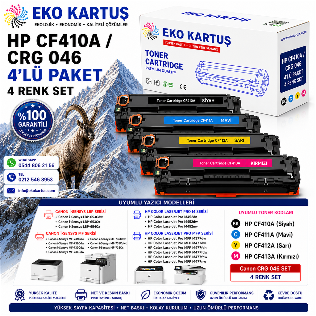 HP M5H23A Compatible New Imported Toner, CF410X/CRG-046H CMYK SET