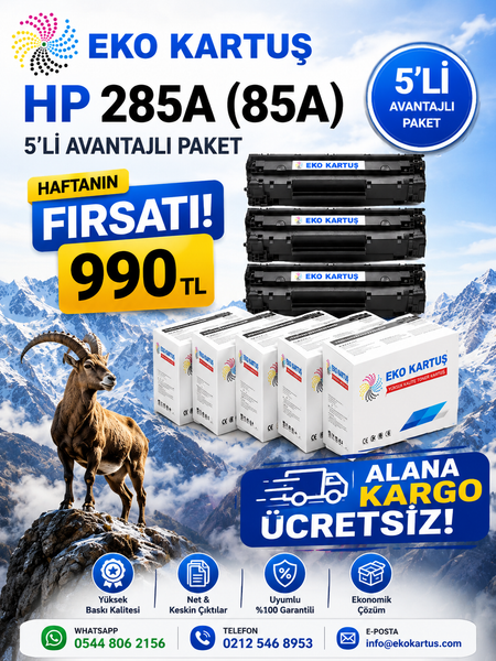 HP LaserJet Pro P1120W Muadil Toneri 85a (CE285A) EKONOMİK AVANTAJLI 5-Lİ