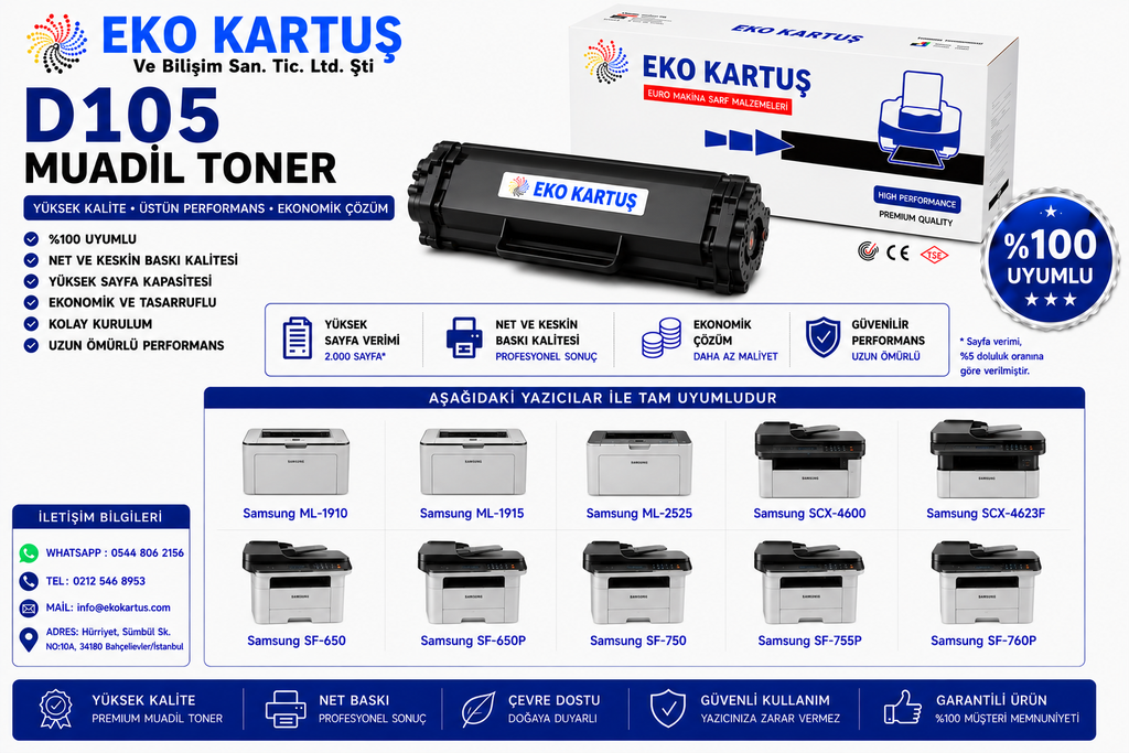 Samsung ML-1915 (MLT D105) Muadil Toner