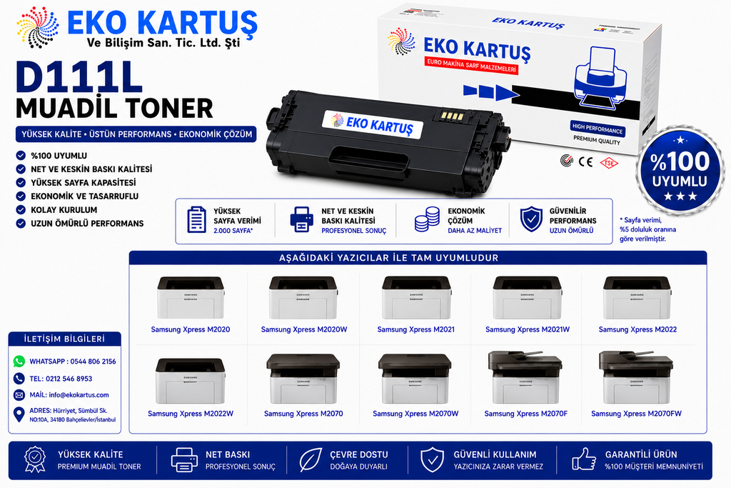 SAMSUNG MLT-D111L YÜKSEK KAPASİTE CHIPSIZ MUADİL TONER