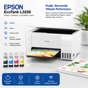 EPSON EcoTank L3256 Yazıcı+Tarayıcı+Fotokopi+Wi-Fi-- BEYAZ