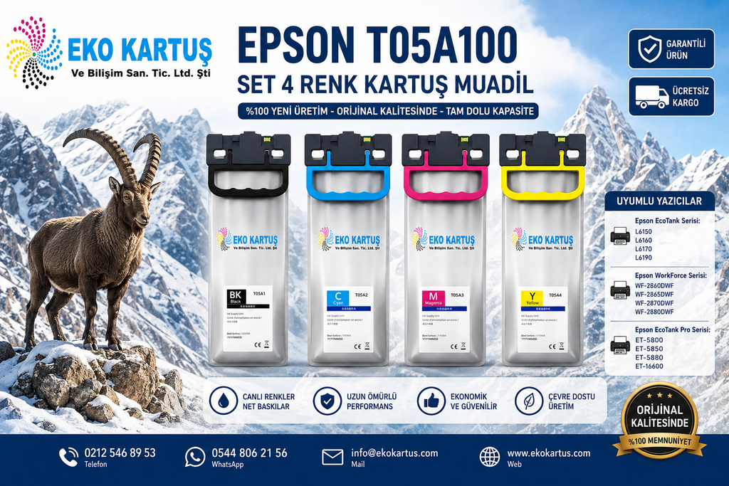 Epson WorkForce Pro WF-C879RD3TWFC BAM   KARTUŞU  MUADİL SET 4 RENK T05A100 /T05A200 /T05A300 /T05A400