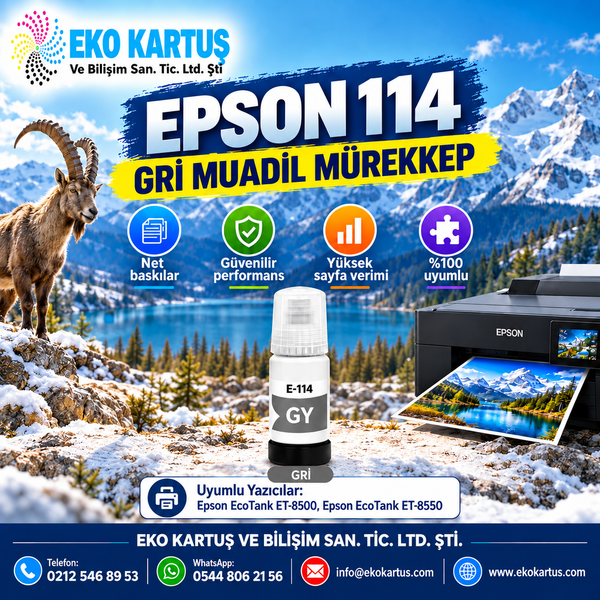 Epson 114 T07B5 Gri Muadil Mürekkep – ET-8500, ET-8550
