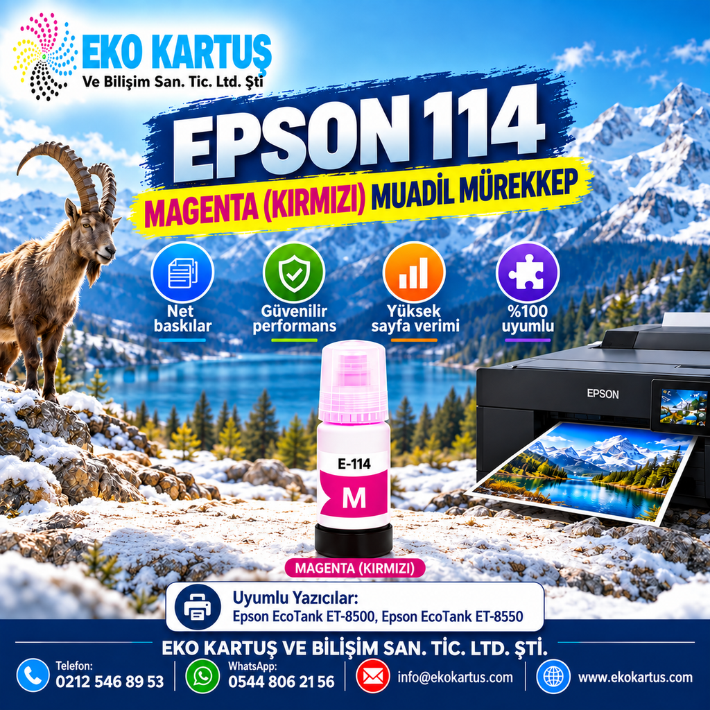 Epson 114 T07B3 Magenta Muadil Mürekkep – ET-8500, ET-8550