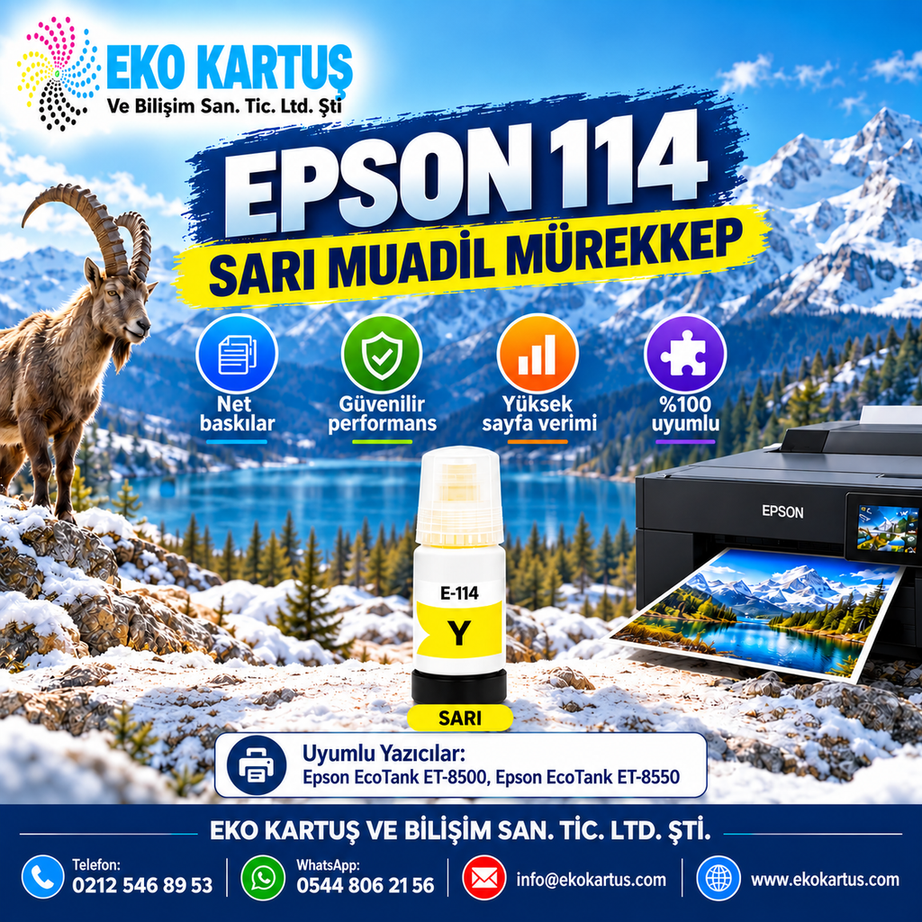 Epson 114 T07B4 Sarı Muadil Mürekkep – ET-8500, ET-8550