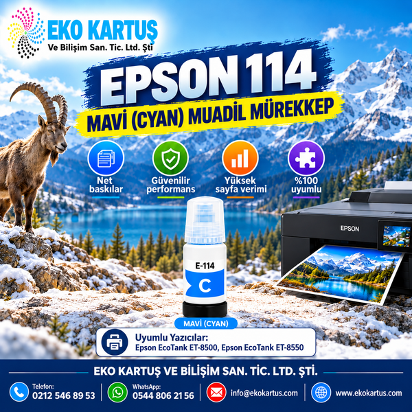 Epson 114 T07B2 Cyan Mavi Muadil Mürekkep – ET-8500, ET-8550