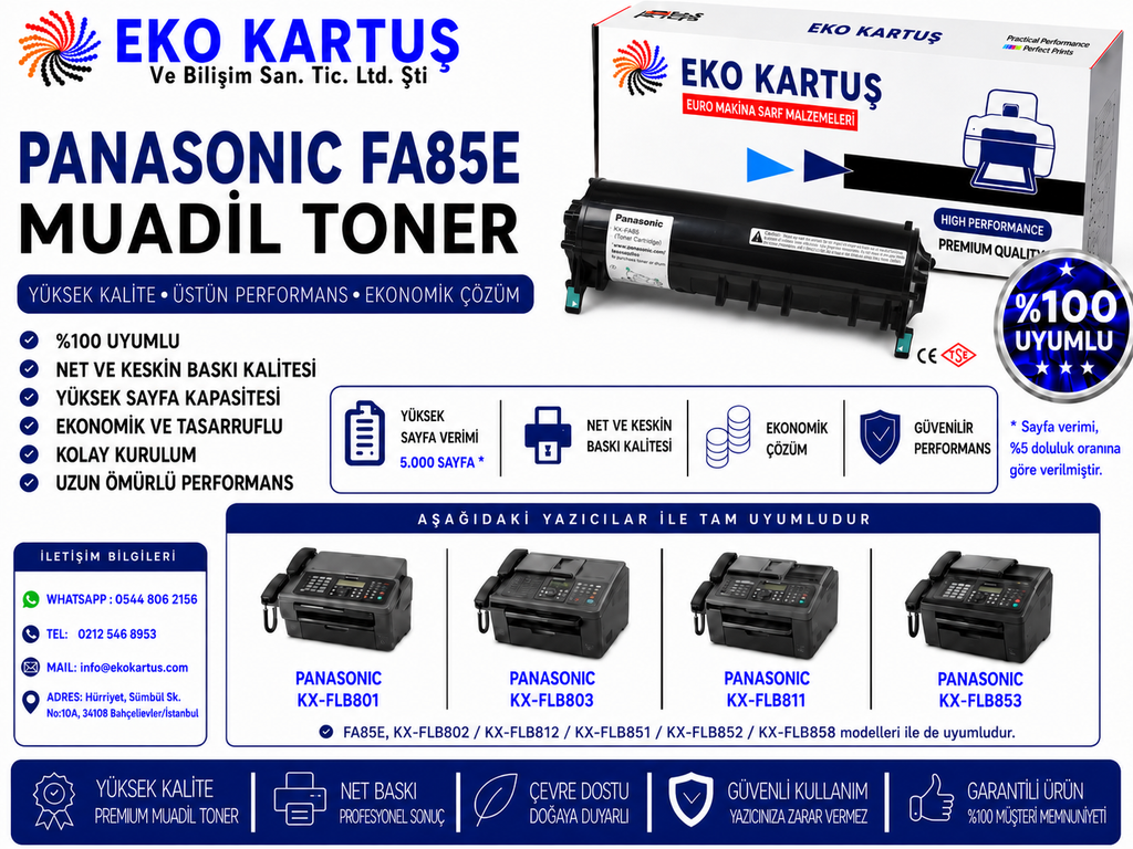 Panasonic KX FLB 852 Muadil Toner    KX-FA85E/87E