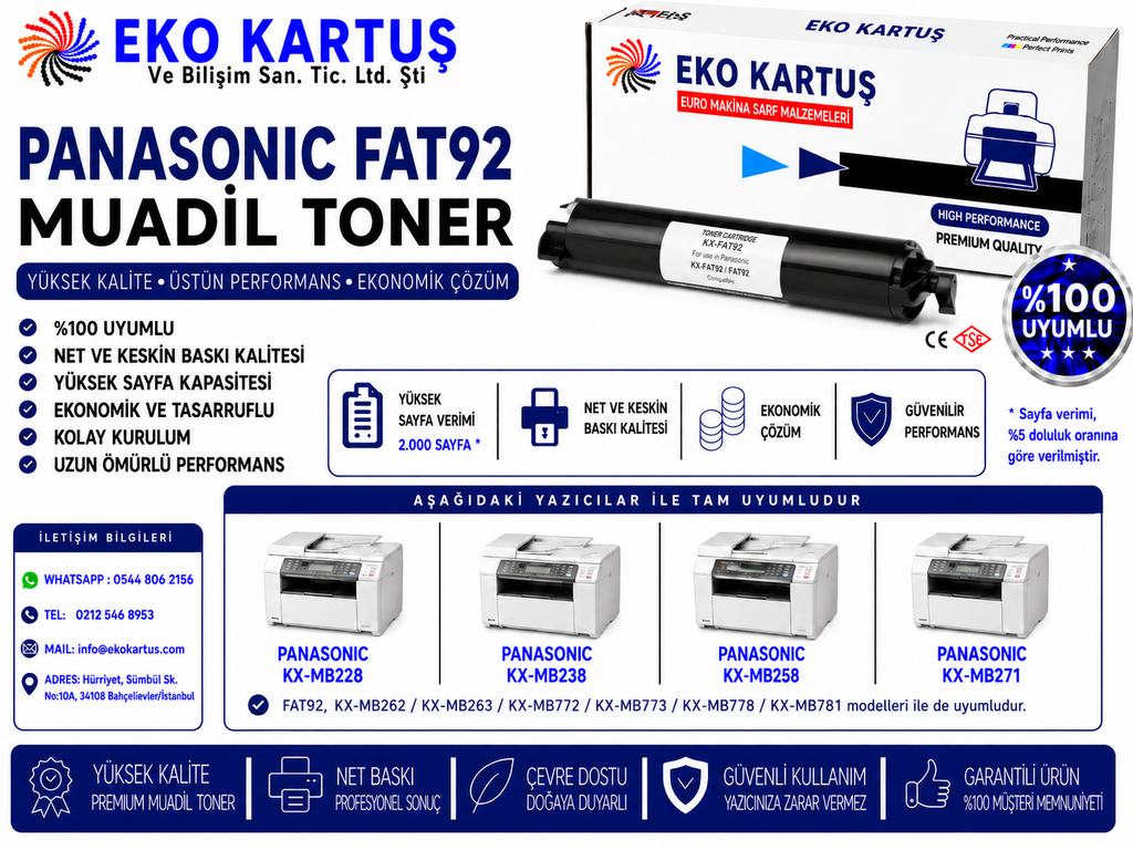 Panasonic KX-FAT92X Muadil Toner KX-MB262 / KX-MB771 / KX-MB781 / KX-MB783
