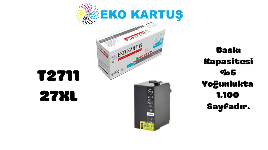 Epson 27XL T2711 SİYAH Yüksek Kapasiteli Muadil Kartuş C13T27114020