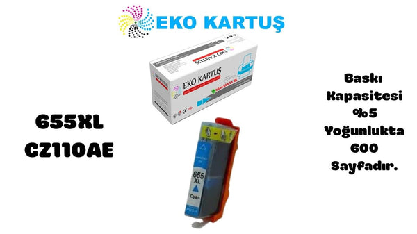 HP 655XL BLUE Yüksek Kapasiteli Muadil Kartuş CZ110AE