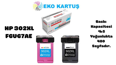 HP 302XL Yüksek Kapasiteli Muadil Kartuş F6U67AE SET 2Lİ PAKET