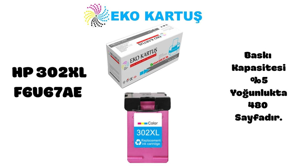 HP 302XL Renkli Yüksek Kapasiteli Muadil Kartuş F6U67AE