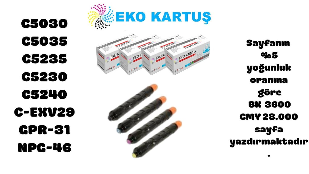 Canon imageRUNNER Advance C5035i Uyumlu Sıfır İthal Toneri C-EXV29/GPR-31/NPG-46 SET 4 RENK