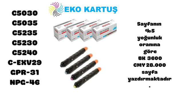 Canon imageRUNNER Advance C5035i Uyumlu Sıfır İthal Toneri C-EXV29/GPR-31/NPG-46 SET 4 RENK