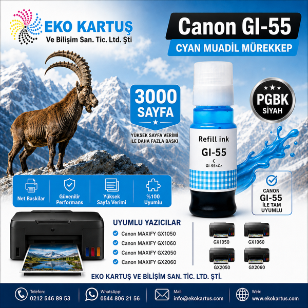 Canon GI-55  MAVİ CY  muadil mürekkep