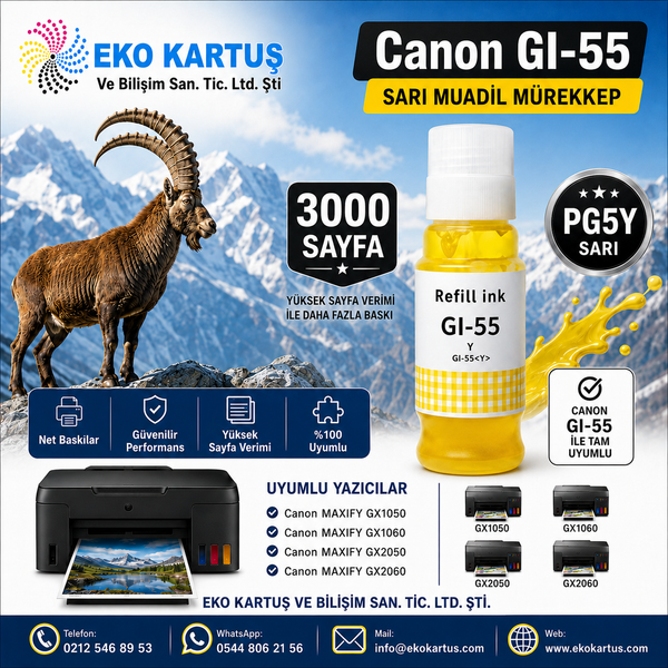 Canon GI-55  SARI YL  muadil mürekkep