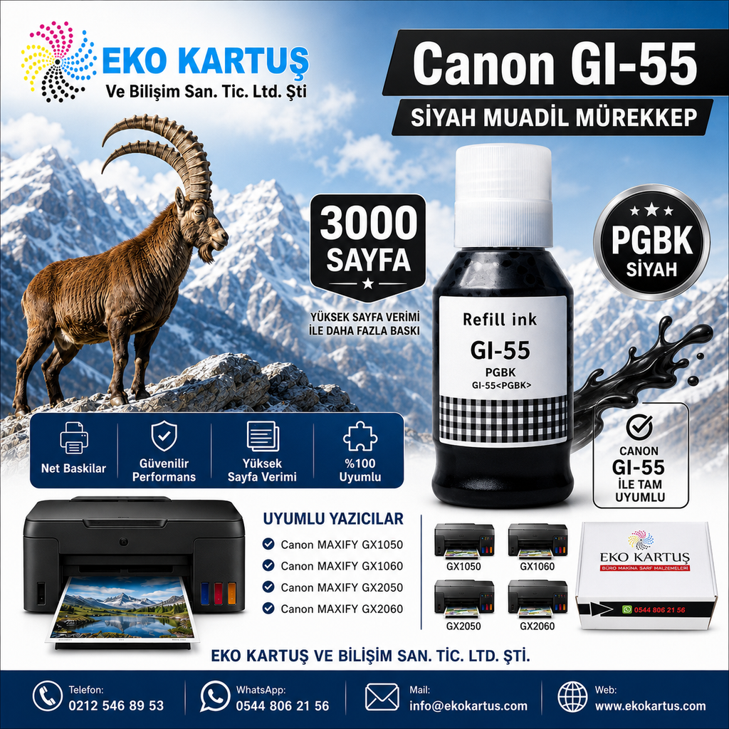 Canon GI-55  SİYAH BK muadil mürekkep