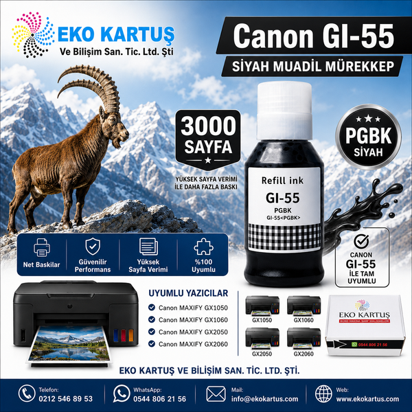 Canon GI-55  SİYAH BK muadil mürekkep