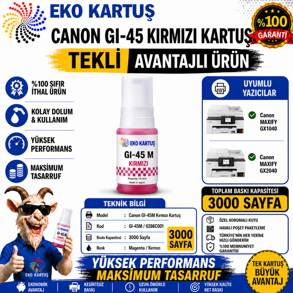 Canon GI-45  MAGENTA Uyumlu Sıfır İthal Mürekkep