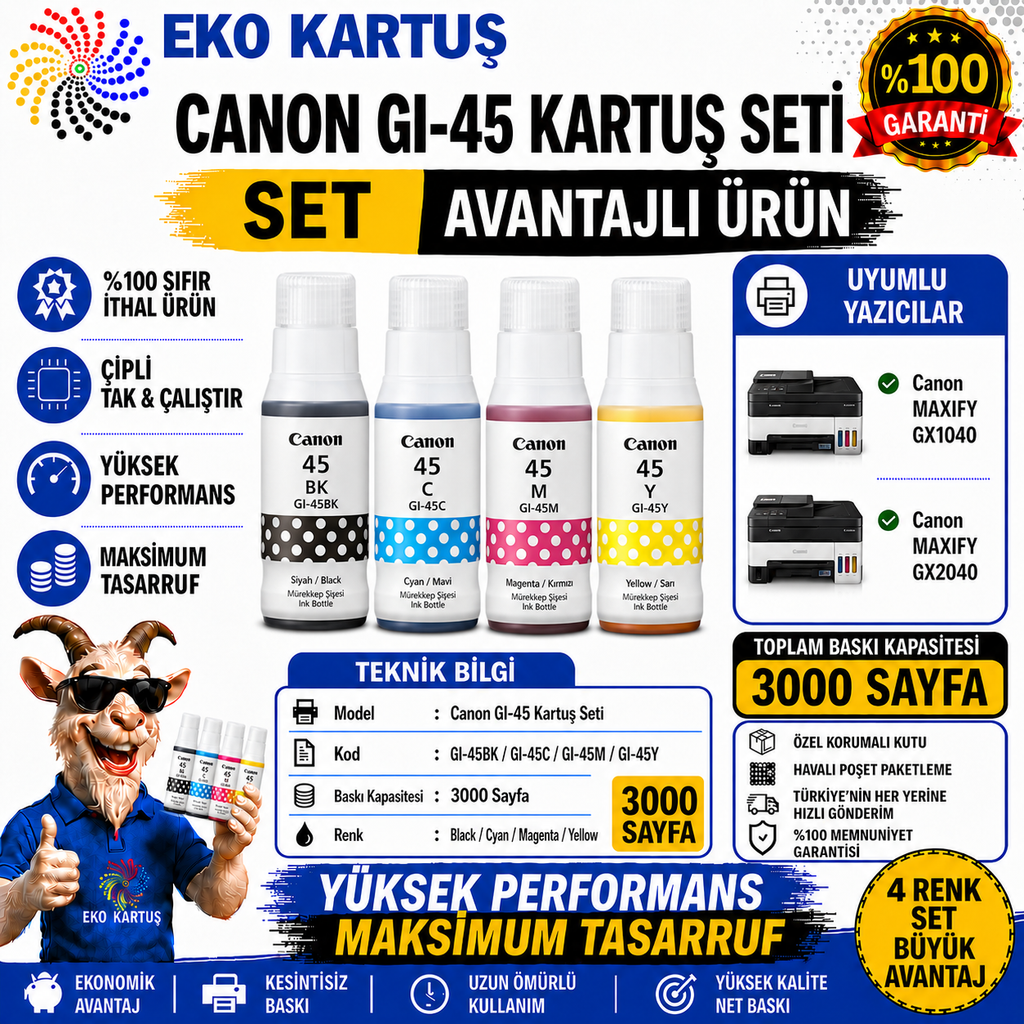 Canon MAXIFY GX1040 GI-45 Uyumlu Sıfır İthal Mürekkep SETİ