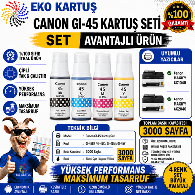 Canon GI-45 CMYK 4 RENK Uyumlu Sıfır İthal Mürekkep SETİ (GI45)