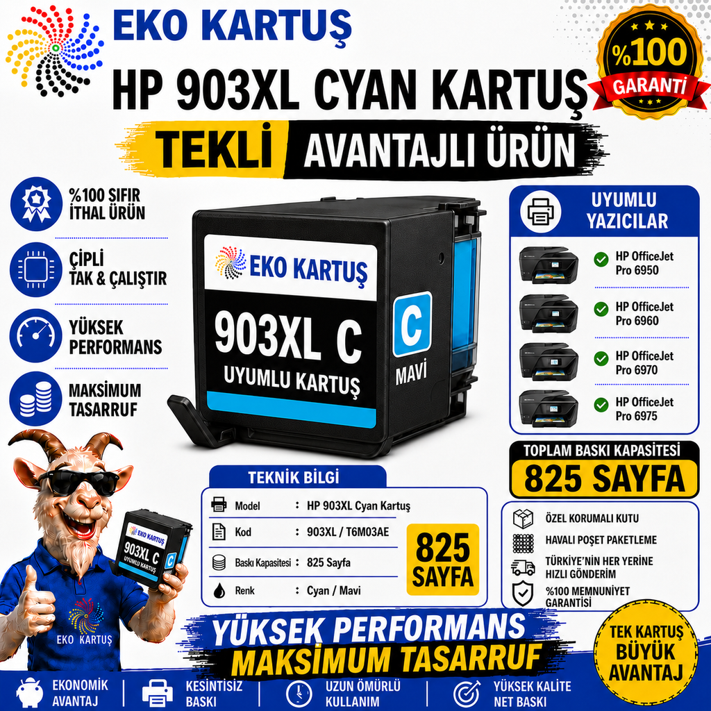 HP 903XL CYAN   Kartuş  muadil kartuş