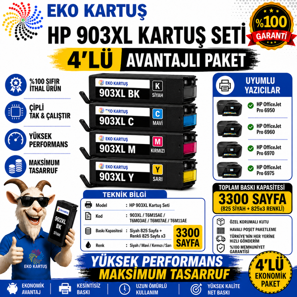 HP 903XL 4 Renkli Kartuş Uyumlu Kartuş Seti