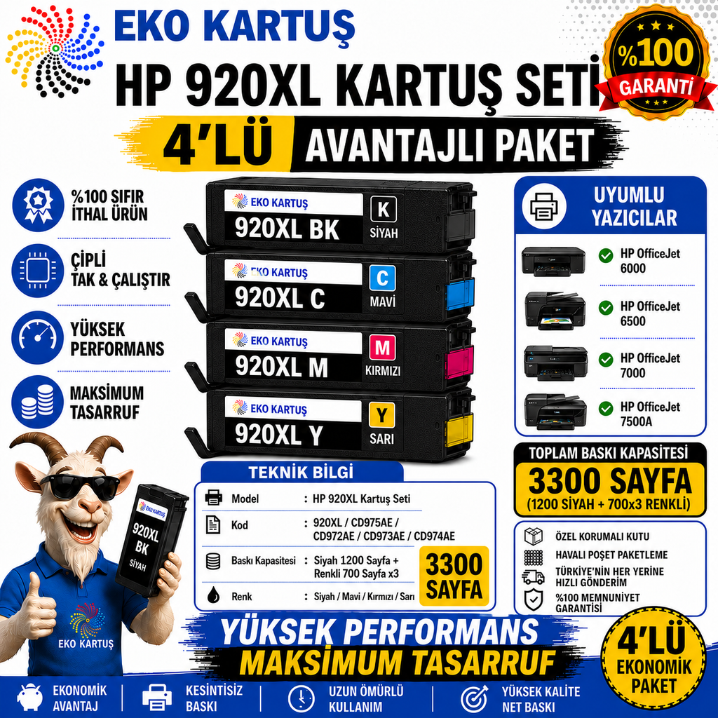 HP 920XL 4 RENK MUADİL  KARTUŞ