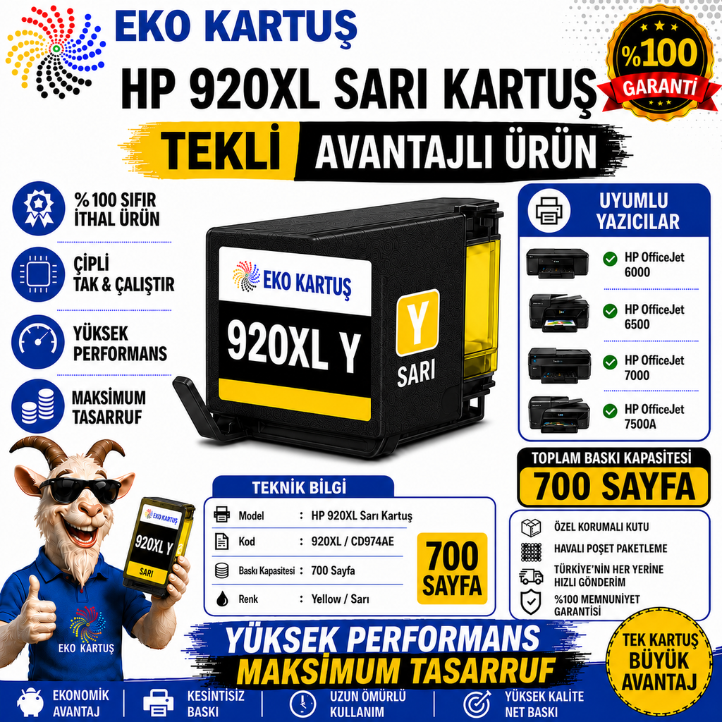 HP 920XL YELLOW MUADİL KARTUŞ