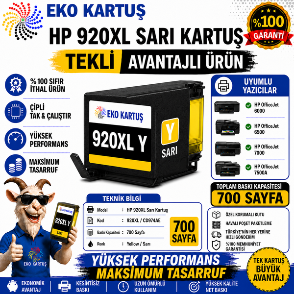 HP 920XL YELLOW MUADİL KARTUŞ