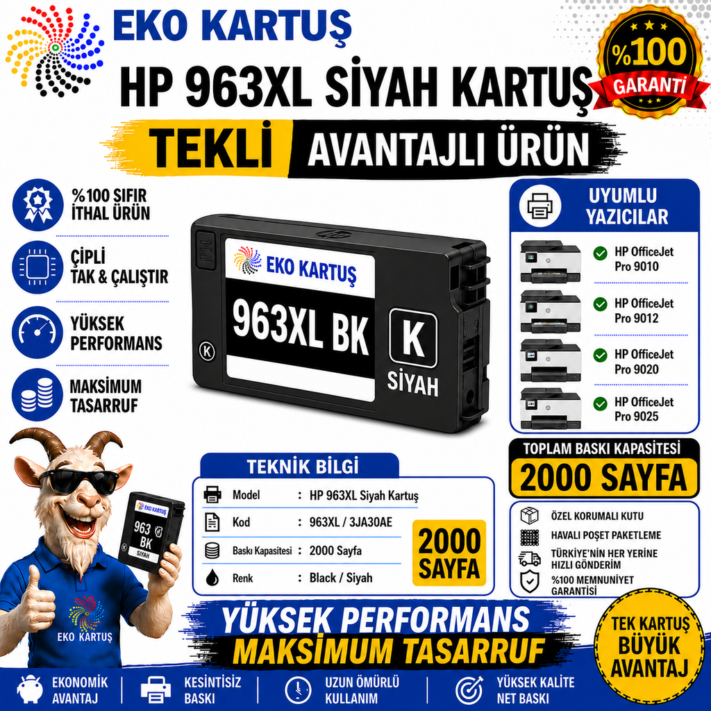 Hp Officejet Pro 963xl BLACK (SİYAH) Muadil Kartuş
