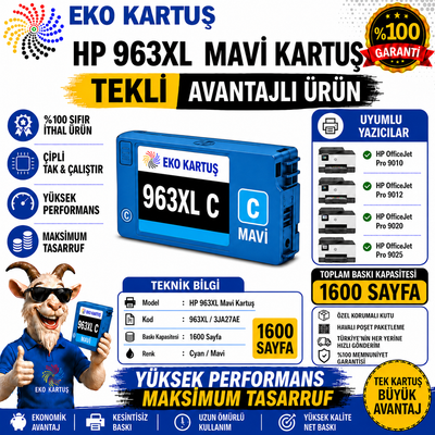 Hp Officejet Pro 963xl CYAN (MAVİ) Muadil Kartuş