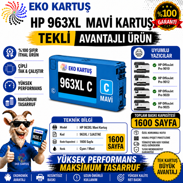Hp Officejet Pro 963xl CYAN (MAVİ) Muadil Kartuş