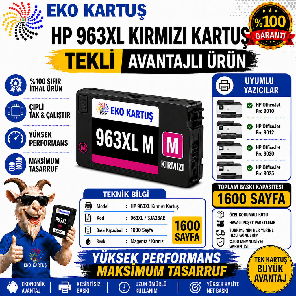 Hp Officejet Pro 963xl KIRMIZI (MAGENTA) Muadil Kartuş
